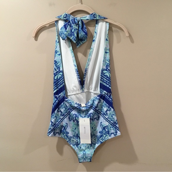 Rococo Women’s XS Paisley One Piece Halter Swimwear Swimsuit Blue Sexy New - Picture 4 of 6